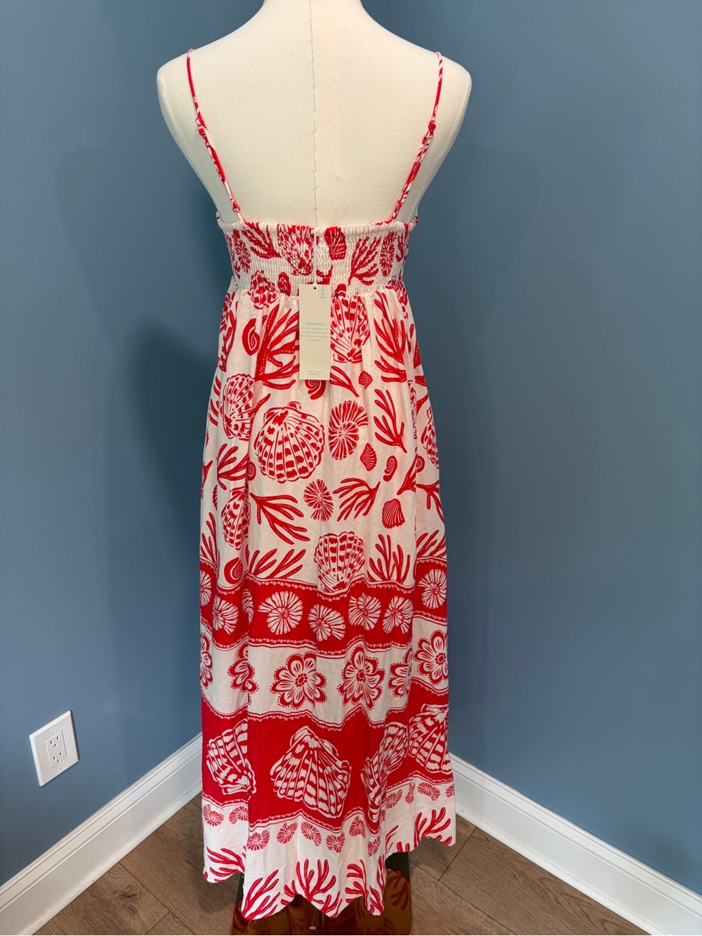 Calypso St. Barth Red White Seashell Linen Blend Maxi Dress Small Coastal NWT - Picture 6 of 11